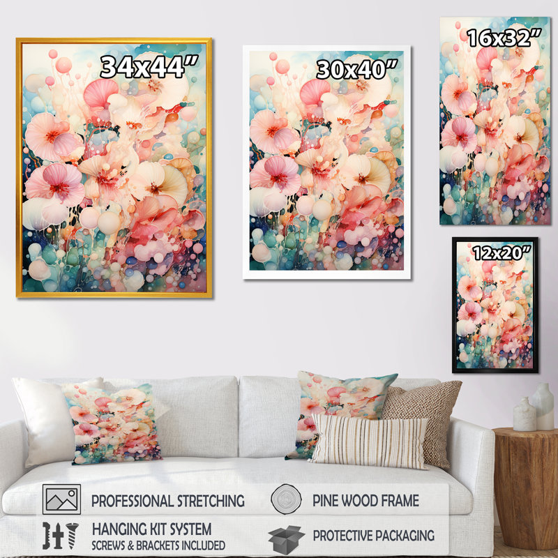 Aquarelle, coquillage rose et bleu, symphonie côtière, art mural tropical, Cadre simple blanc, H 32 po x l 16 po x P 1 po