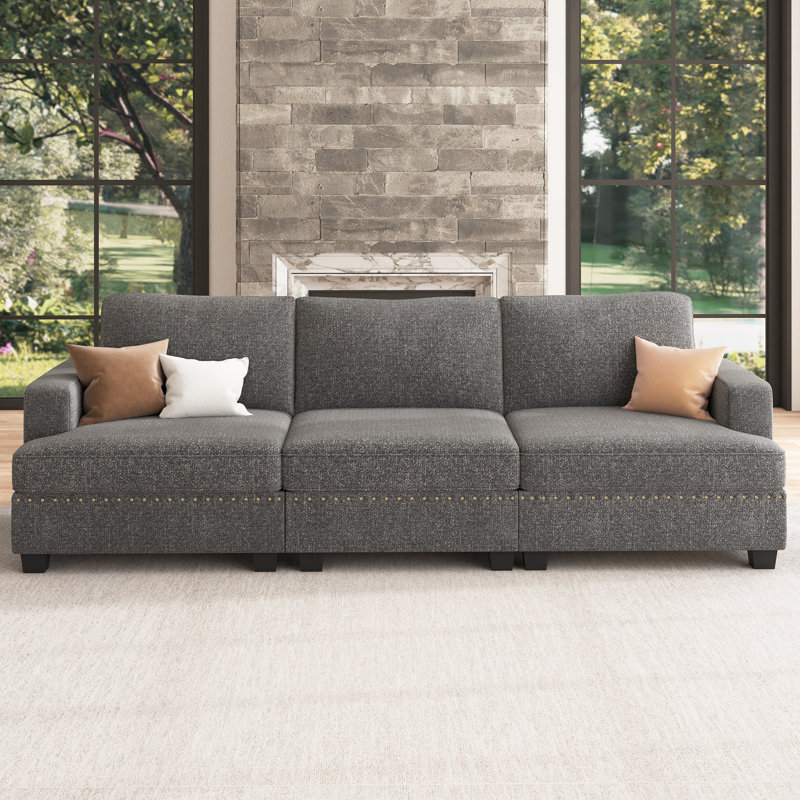 Canapé modulaire rembourré 3 places Anureet, Polyester gris clair