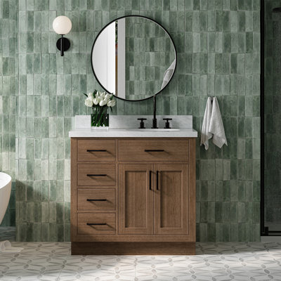 Tidworth 36'' Solid Wood Single Bathroom Vanity with 1.5'' Carrara Marble Top