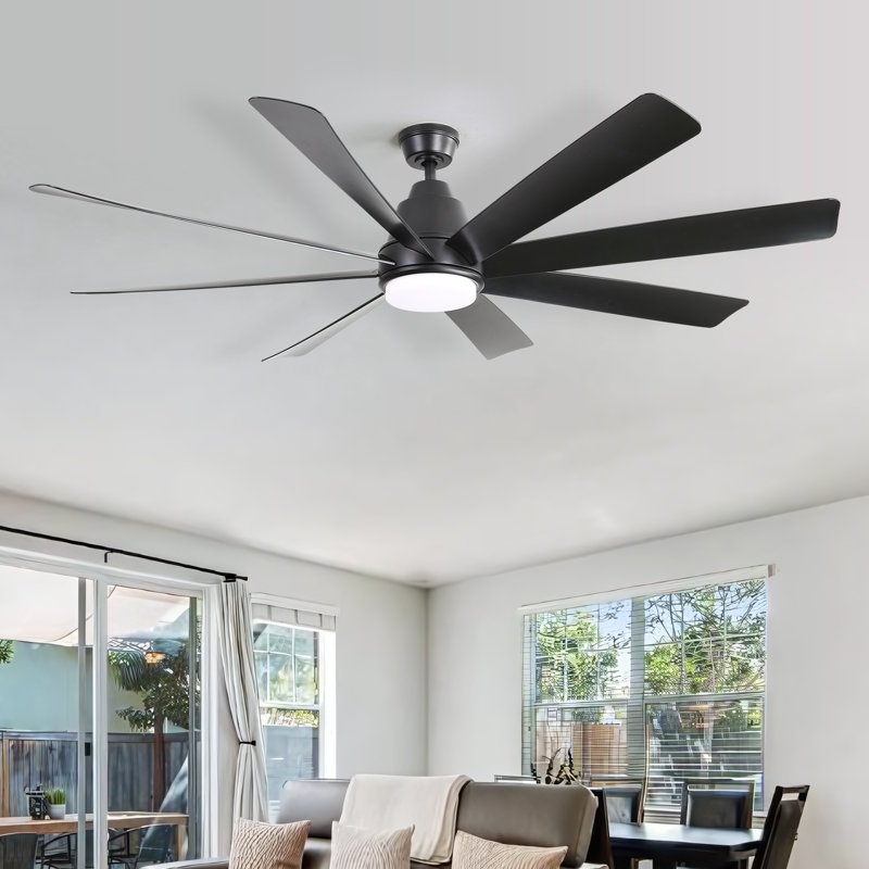 Brixham 72" 8 - Blade Classic Matte Black LED Ceiling Fan Light With Remote Control