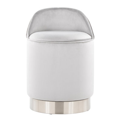 Tabouret de coiffeuse avec pivotant de 18 po en métal et velours argenté, couvercle amovible pour le rangement, style contemporain, capacité de 250 lb, tabouret pivotant de 18 po pour l'intérieur seulement, base, revêtement en velours, couvercle de rangement,