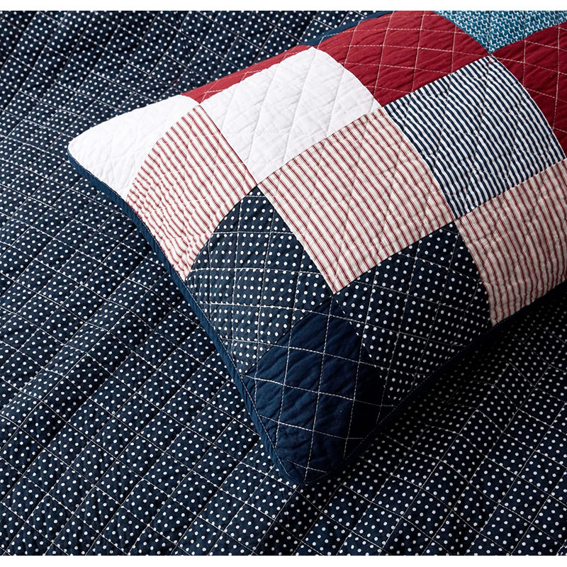  Pre-Washed Multicolor Patchwork Cotton Reversible Quilt Set, King Quilt + 2 King Shams