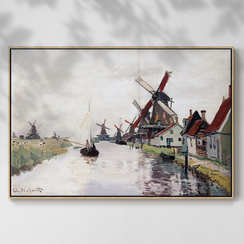 " Windmills In Holland, 1871 ", 25" H x 37" W x 2" D, Natural Framed Canvas