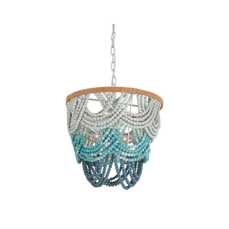 3 - Light Unique / Statement Tiered Chandelier with Beaded Accents, Jade Ombre