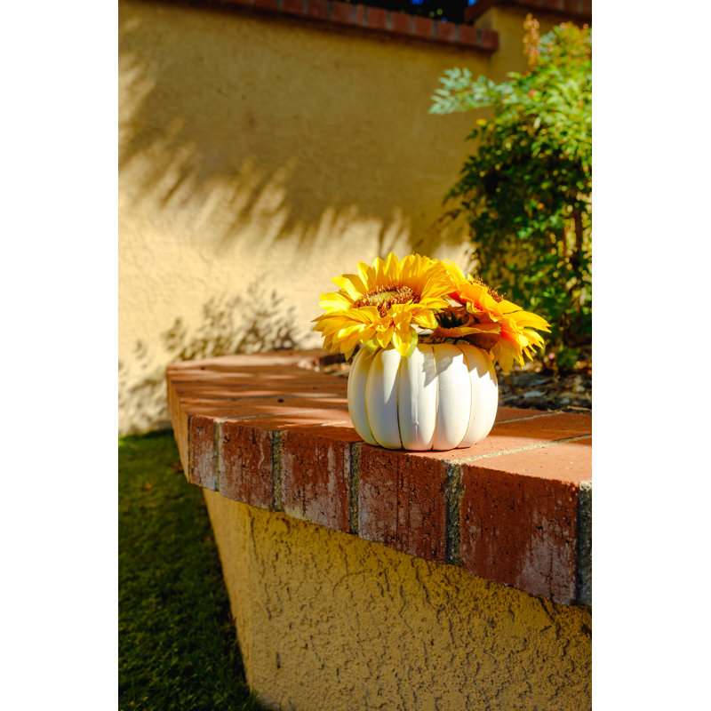 Arrangement floral tournesol en pot, Jaune, Blanc