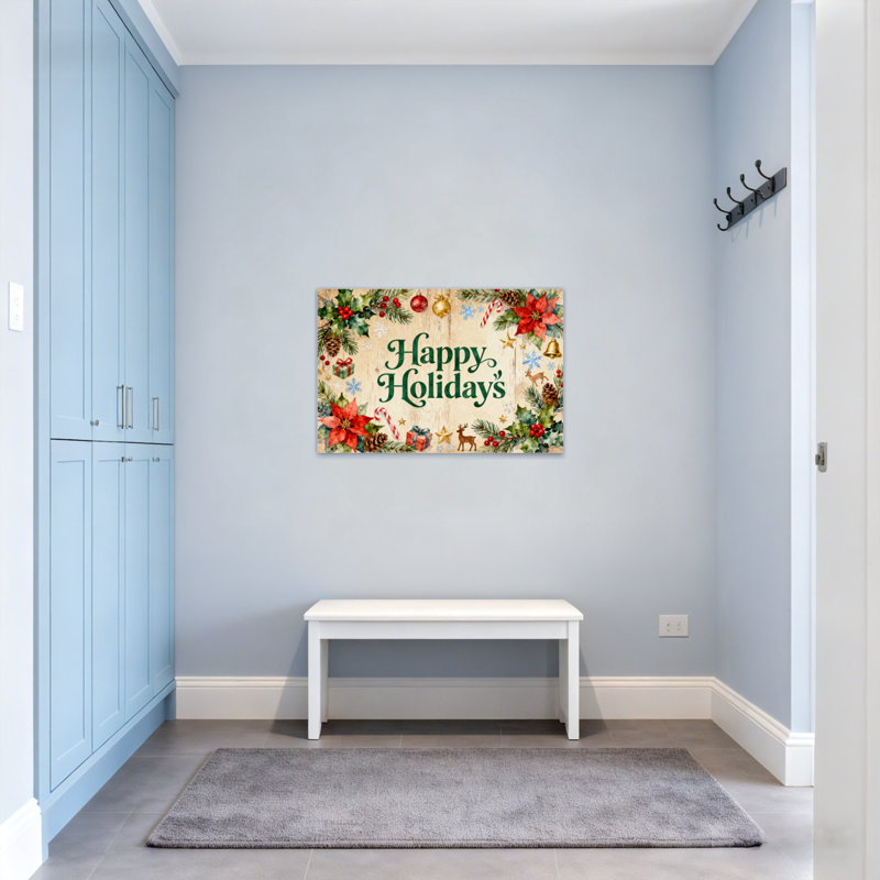 Couronne de Noël avec des poinsettias et des rennes