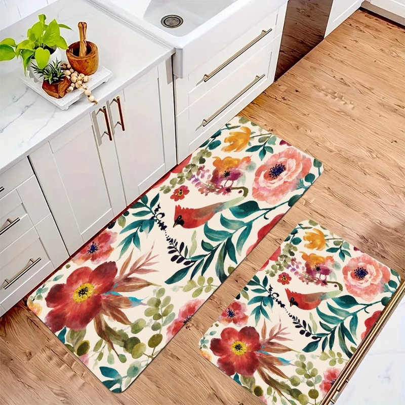 Cardinal Floral, 2 Pcs Non Slip Kitchen Mats