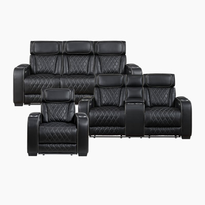 Dahmen Modern & Contemporary Faux Leather Power Reclining 3-Piece Living Room Set with One-Touch Power Recline, Adjustable Headrests & Multi-Function by Latitude Run
