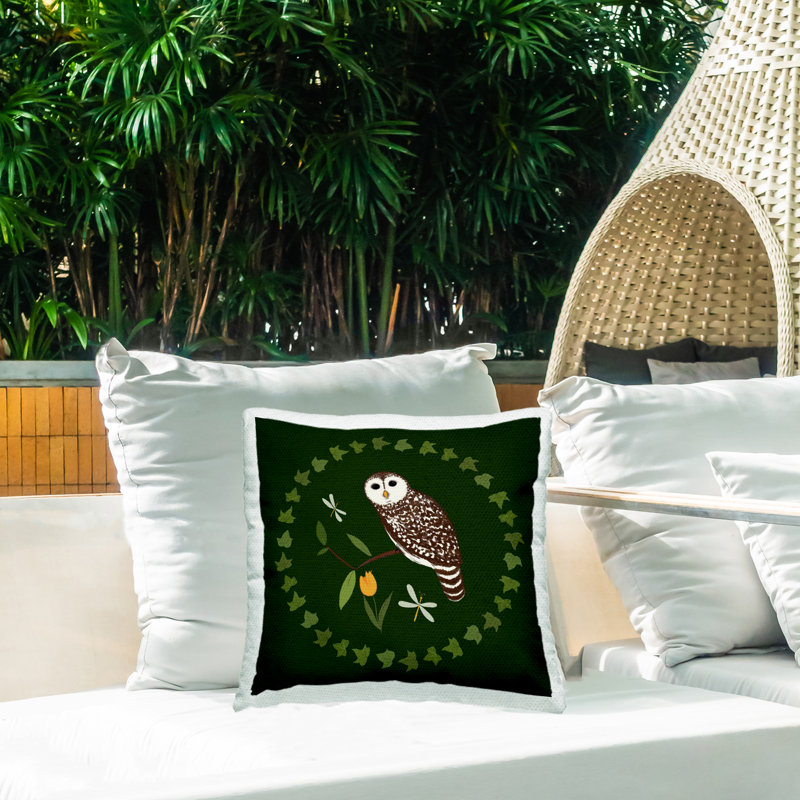 Coussin d'extérieur imprimé Stupell Industries Owl & Tulip Wreath par Michelle Ingari Designs