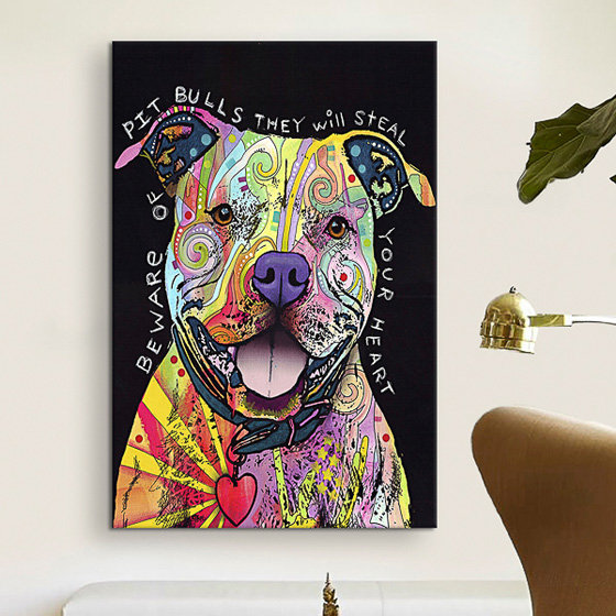 «Beware of Pit Bulls» par Dean Russo - reproduction d'art sur papier, Toile, H 12 po x l 8 po x P 0,75 po