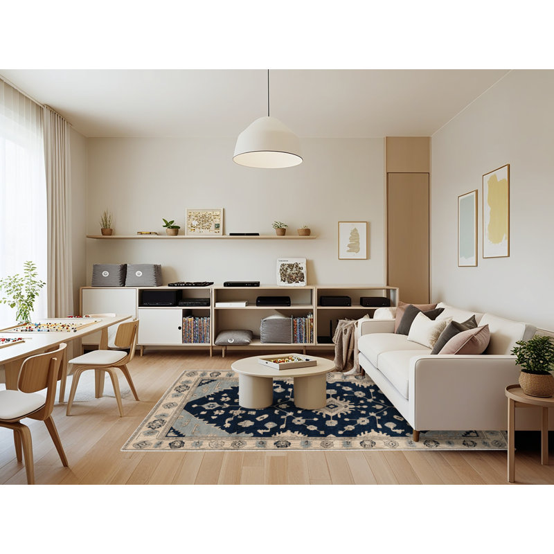 Tapis beige surteint lavable à la machine, Rectangle 7 pi x 9 pi