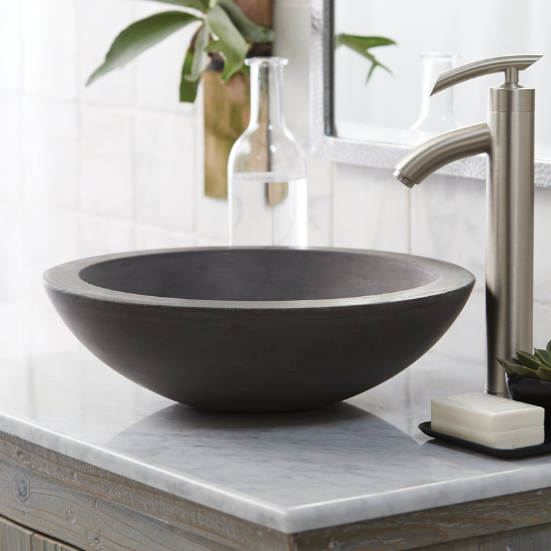 Morro Concrete Handmade Circular Vessel Bathroom Sink, Ash