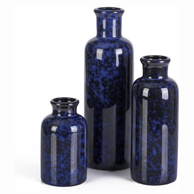 Blue Ceramic Vase Set Of 3, Boho Modern Flower Vase Room Decor, Farmhouse Decor, Vases For Your Kitchen, Bathroom, Bedroom, Living Room, Office And Shelf Centerpiece Table Decorations