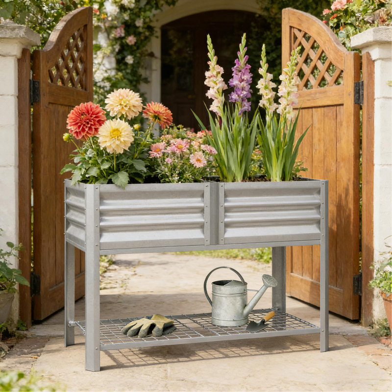 Boîte à fleurs surélevée en bois avec pieds pour jardin de jardin surélevé extérieur, Silver