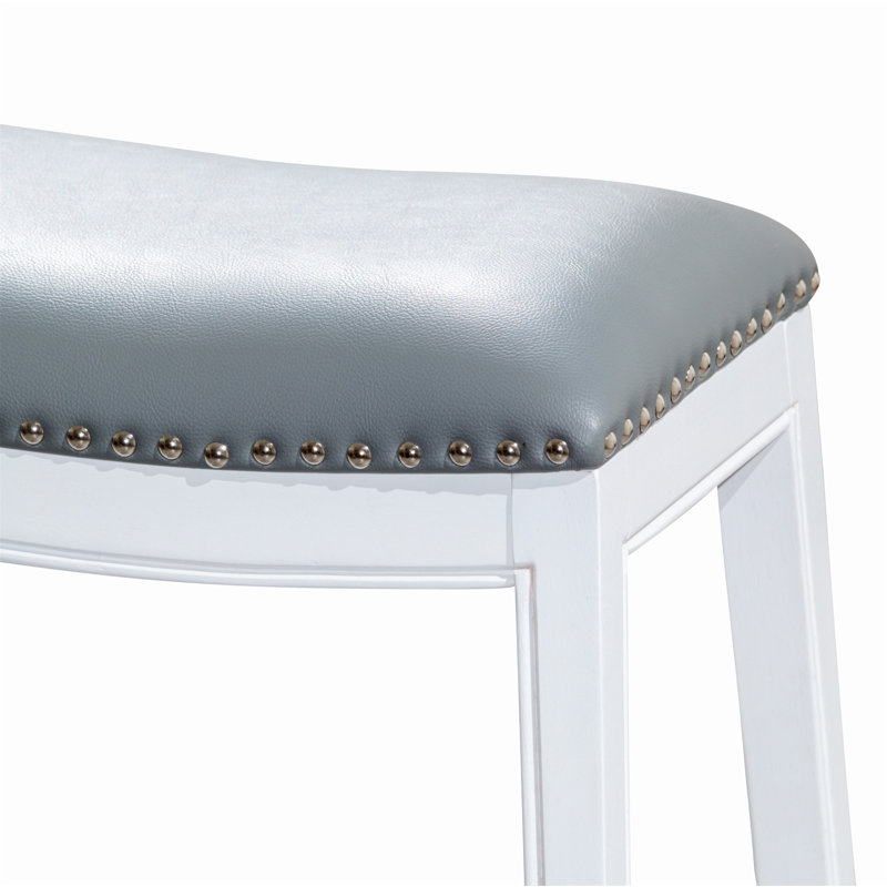 Tabouret de bar 30 po avec siège en cuir, Gris, Blanc