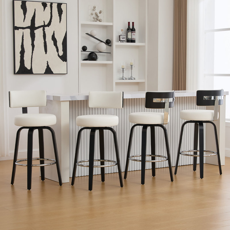 Sonja Swivel Upholstered Counter Stool, Counter Stool (26" Seat Height), White Seat/Black Frame