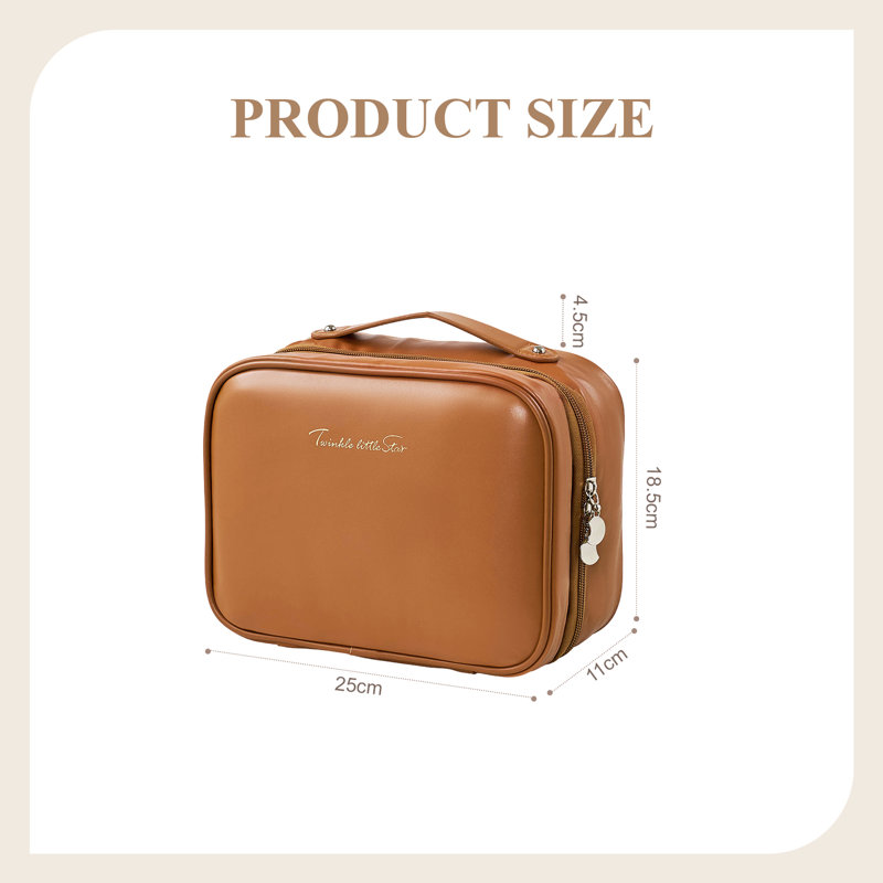 PU Leather；Polyester；PVC；Nylon Zipper Makeup Organiser, Brown