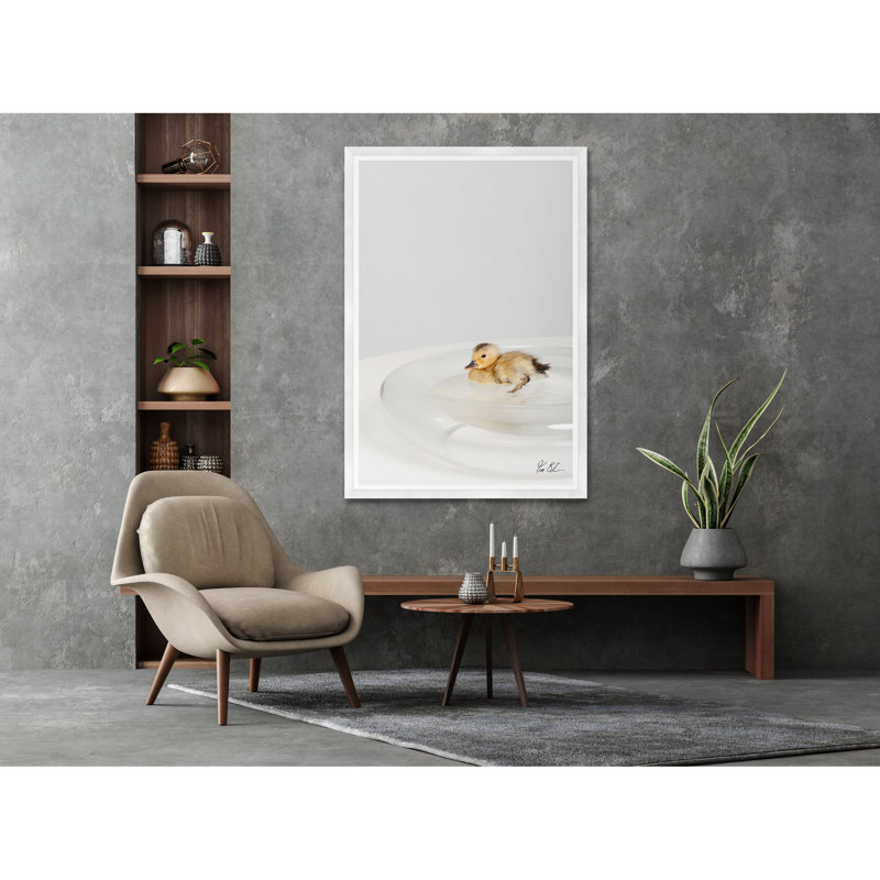 Étang de canard, H 54,75 po x l 37,5 po x P 1,5 po, Lustre photo encadré, Cadre blanc