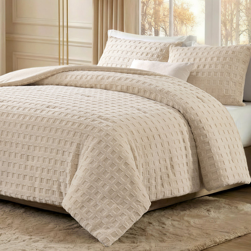 Ensemble d'édredon gaufré moelleux pour l'hiver, kaki, Édredon grand + 2 taies d'oreiller standard, Kaki