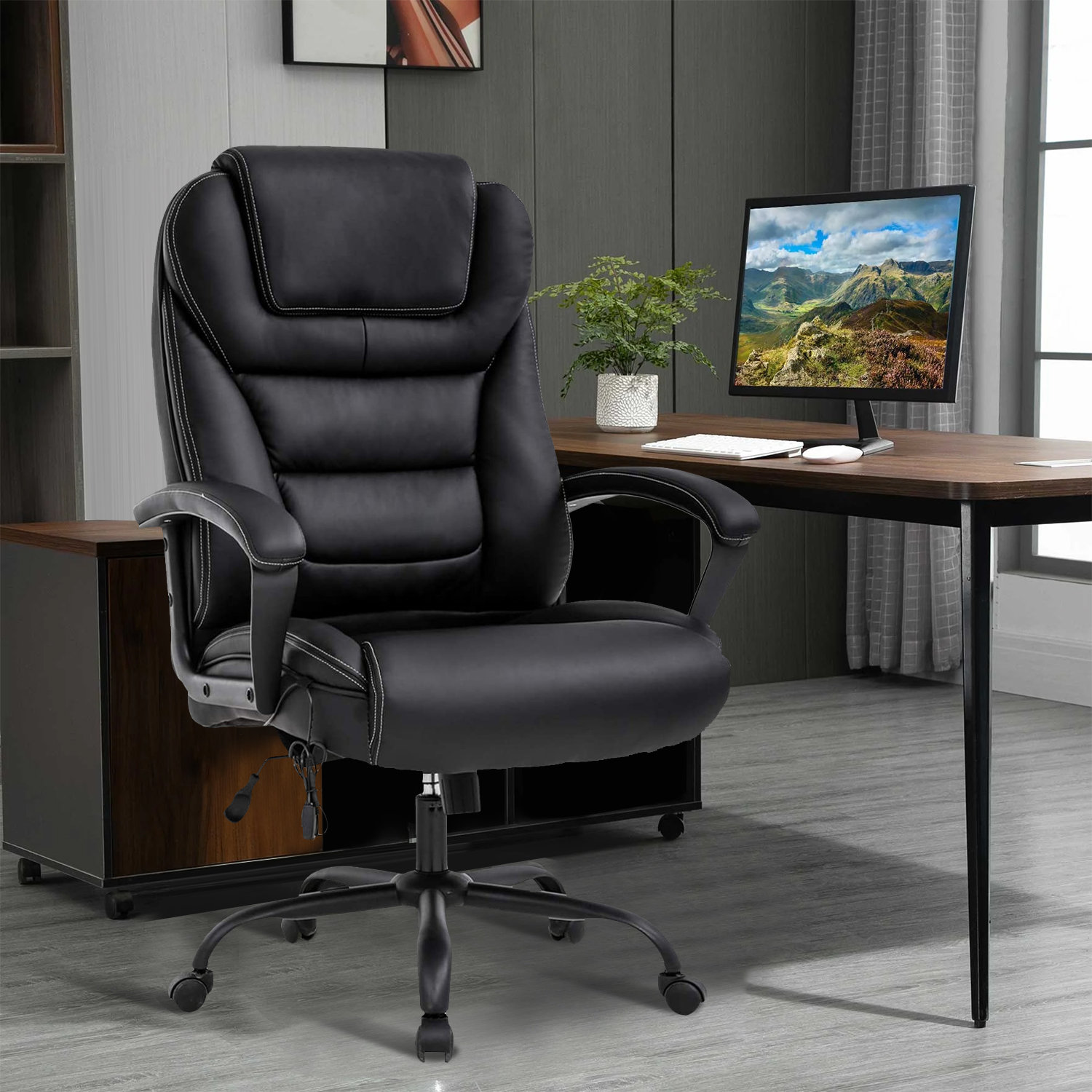 Jakyrah High Back Executive Faux Leather Office Chair with Back Support, Armrest and Lumbar Support Inbox Zero Upholstery Color: Gray