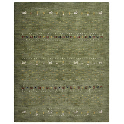 Hand Knotted Loom Wool Eco-Friendly Area Rugs - Square, Green Color, Contemporary Modern Design, High Pile Thick Handmade Anti Skid Area Rugs for Living Room, Bed Room