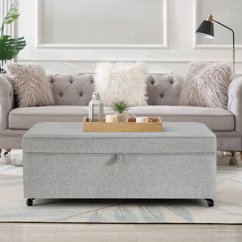 Sofa Ottoman With Storage, Modular Sectional Storage Ottoman With Wheels, Light Grey