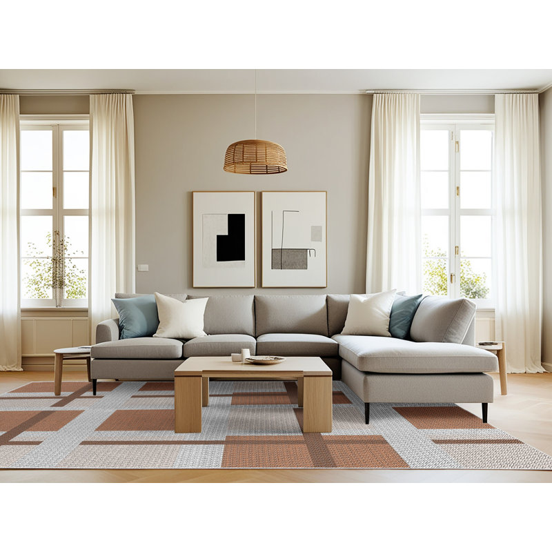 Tapis brun à motif géométrique Antoniyo, Rectangle 7 pi x 9 pi