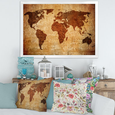 Ancienne carte du monde, impression sur toile encadrée