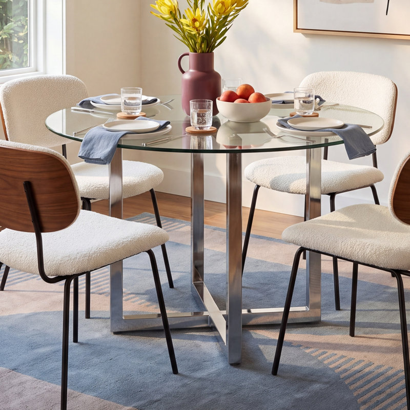 Dern Glass Round Dining Table, 48" W x 48" L, Standard (30" Height)