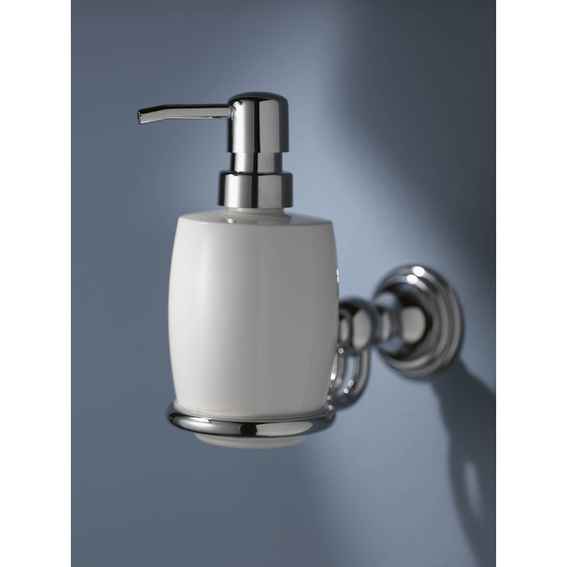 Allure White Ceramic and Chrome Wall-Mounted Soap Dispenser