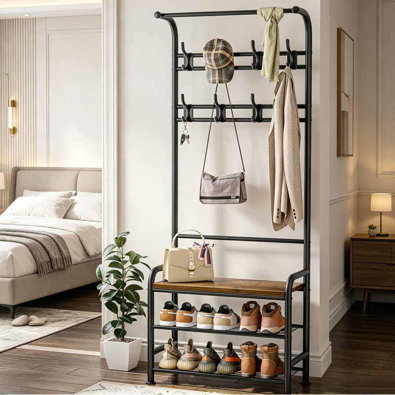 Metal 8 - Hook Coat Rack, Rustic Brown
