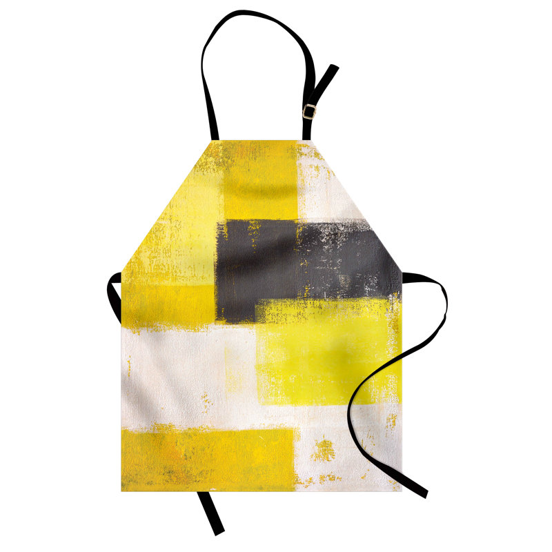 Tablier abstrait East Urban Home unisexe, coups de pinceau grunge, taille adulte, gris jaune