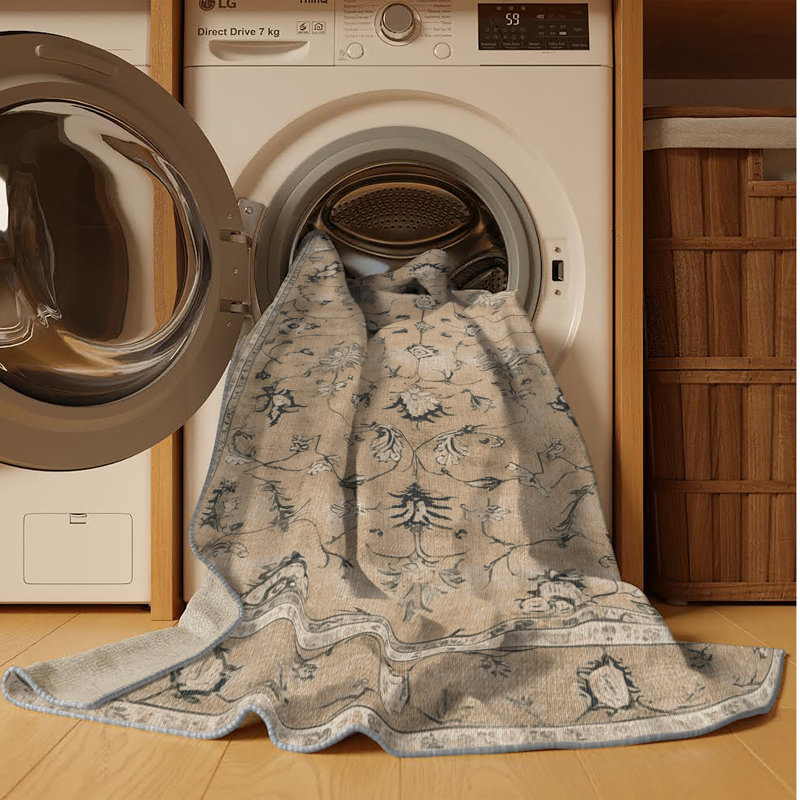Tapis gris lavable à la machine, Rectangulaire 2 pi x 3 pi