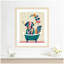 «Mid Century Modern Cow in Bathaign» par Rachel Lee, 3 oiseaux, reproduction d'art encadrée