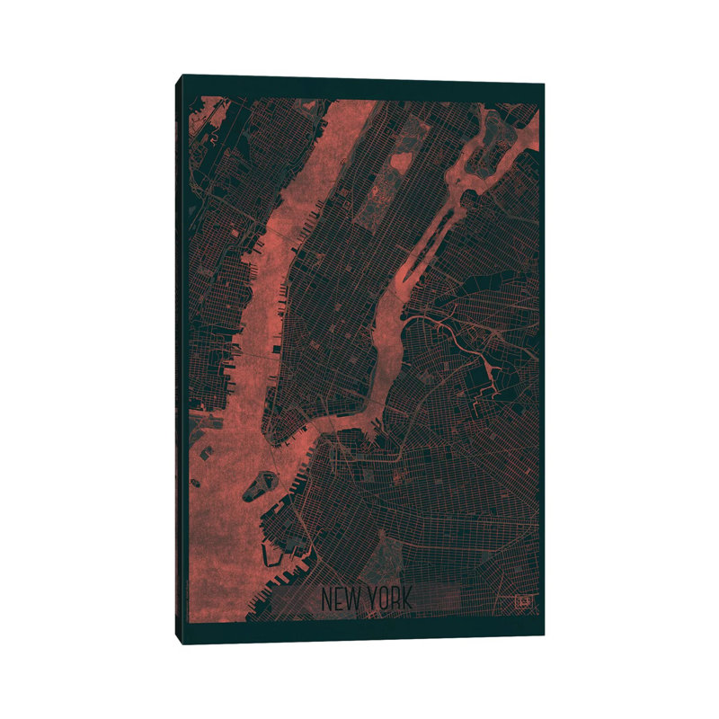 New York Infrared Urban Blueprint Map by Hubert Roguski - Wrapped Canvas Painting, 101.6 cm H x 66.04 cm W x 1.91 cm D