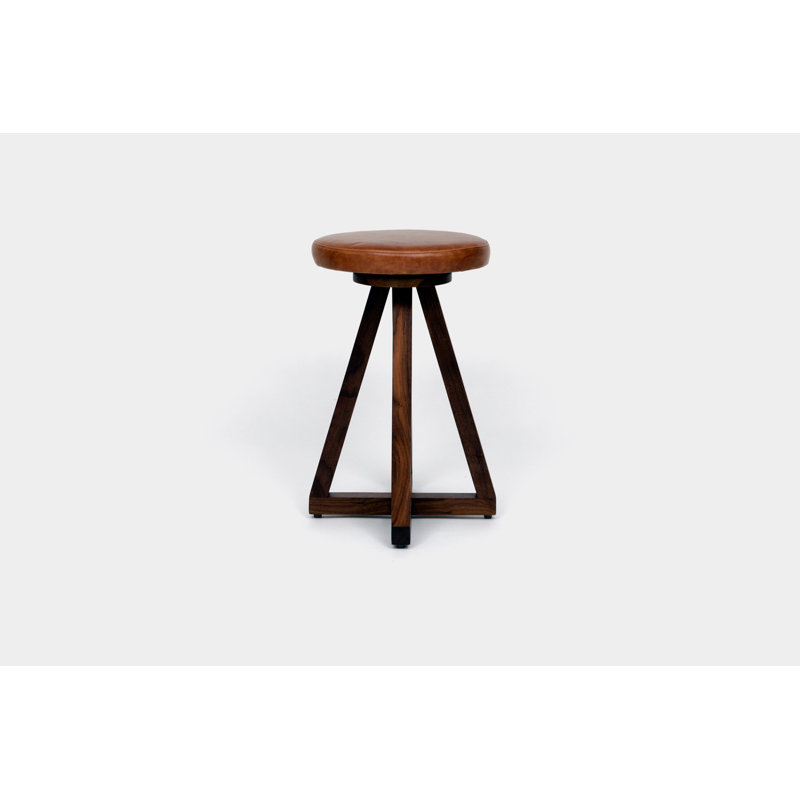 Artless Swivel Upholstered Stool with Solid Wood Frame, Saddle, Walnut, No Ring