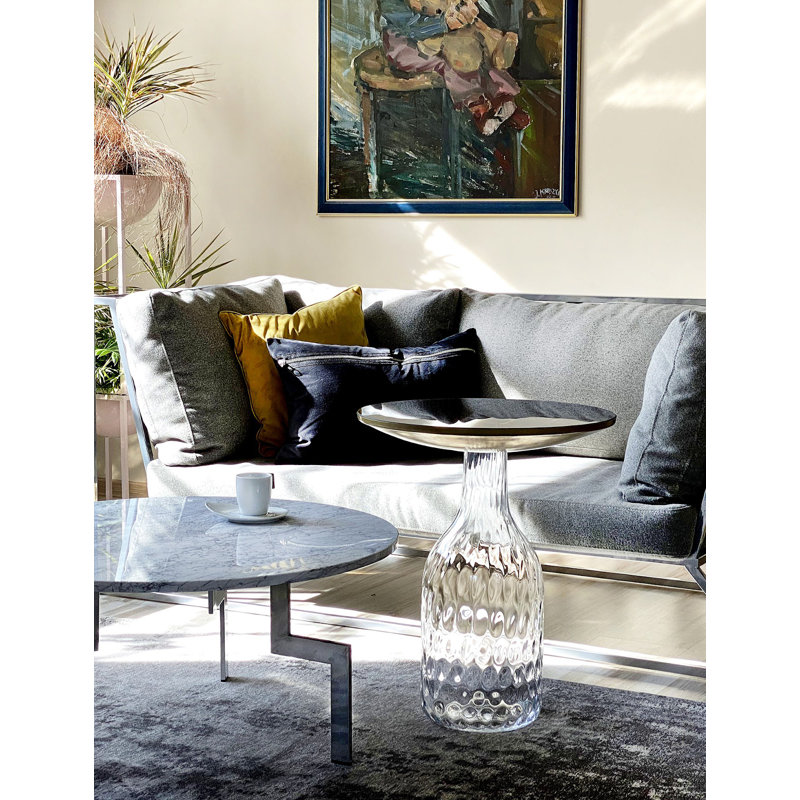 Keneipp Glass Top Abstract End Table, Chrome