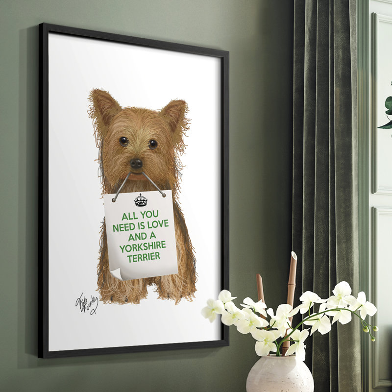 «Love and Yorkshire Terrier», reproduction encadrée - bois massif, Cadre simple noir, H 20 po x l 16 po