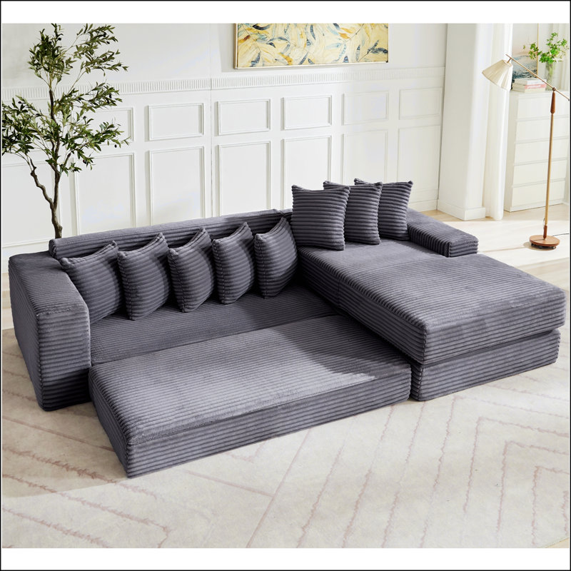 Nouveau canapé-lit modulaire surdimensionné New Arrived, canapé-lit convertible en forme de L avec huit coussins décoratifs