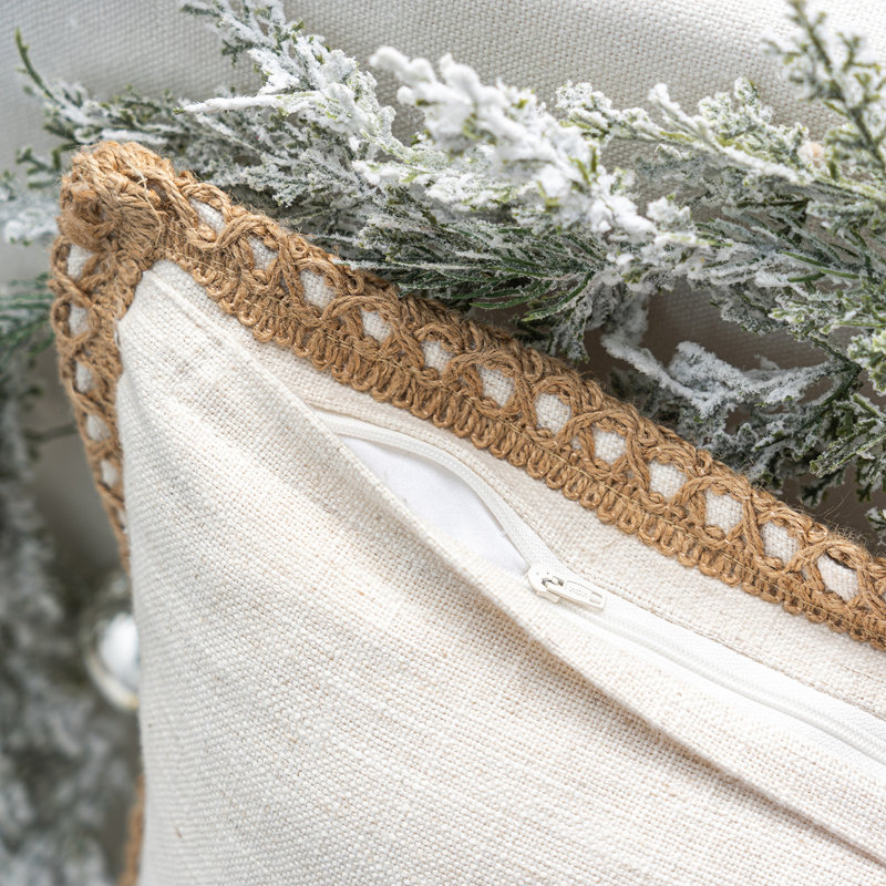 Chrismas Linen Edge Collection Square Throw Pillow, Off White, 20''H x 20''W