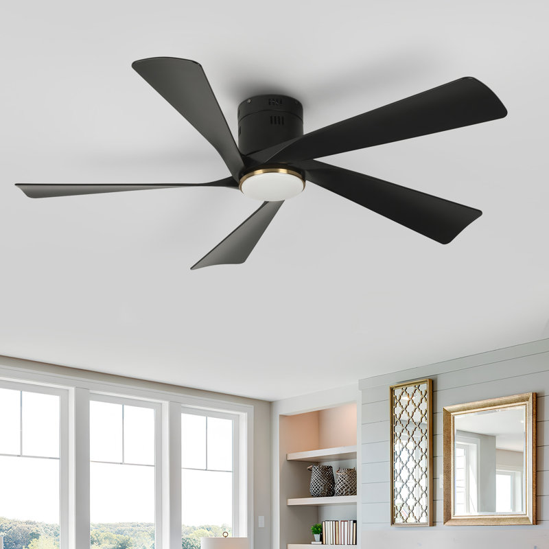 Karlena 52'' Modern Large Dimmable Ceiling Fan with LED Lights and Remote Control, Matte Black