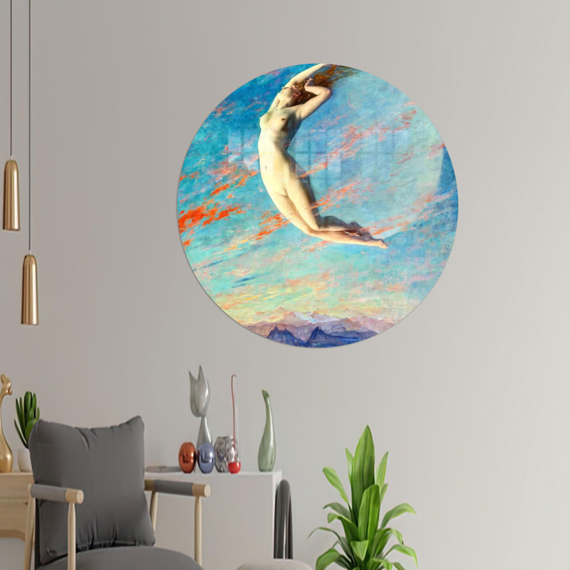 Art mural en verre trempé Selene par Albert Aublet - Reproduction murale contemporaine pour cadeau de pendaison de crémaillère ou décoration intérieure