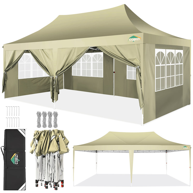 3m x 6m Pop Up Canopy UV50+ Waterproof Party Tent with 6 Sidewalls, Khaki