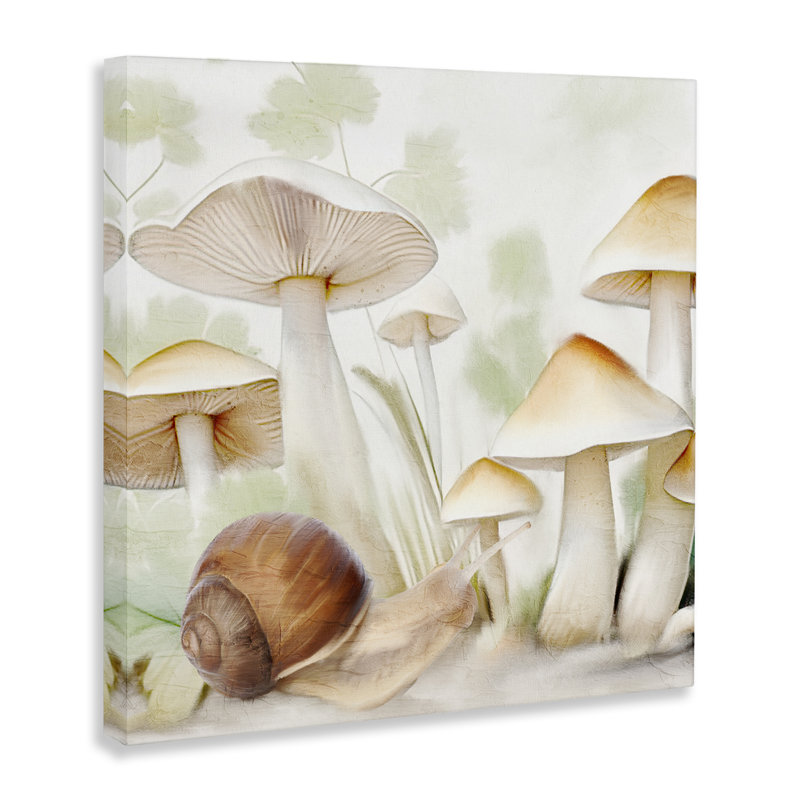Art mural sur toile, "Escargot parmi les champignons" par Kim Allen, H 24 po x l 24 po