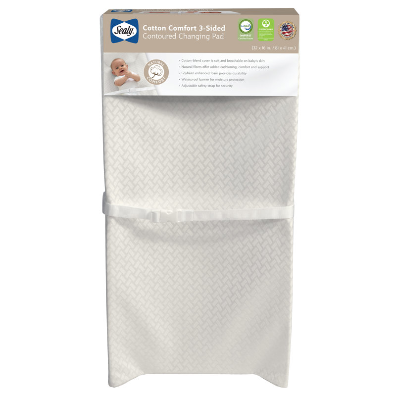 Sealy White Cotton Comfort 3-Sided Contoured Baby Changing Pad