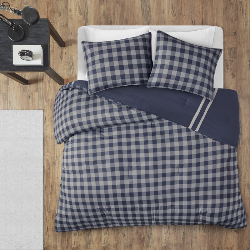 Ensemble d'édredon réversible en microfibre Cyrus, Édredon double/grand et 2 taies décoratives, Bleu marine