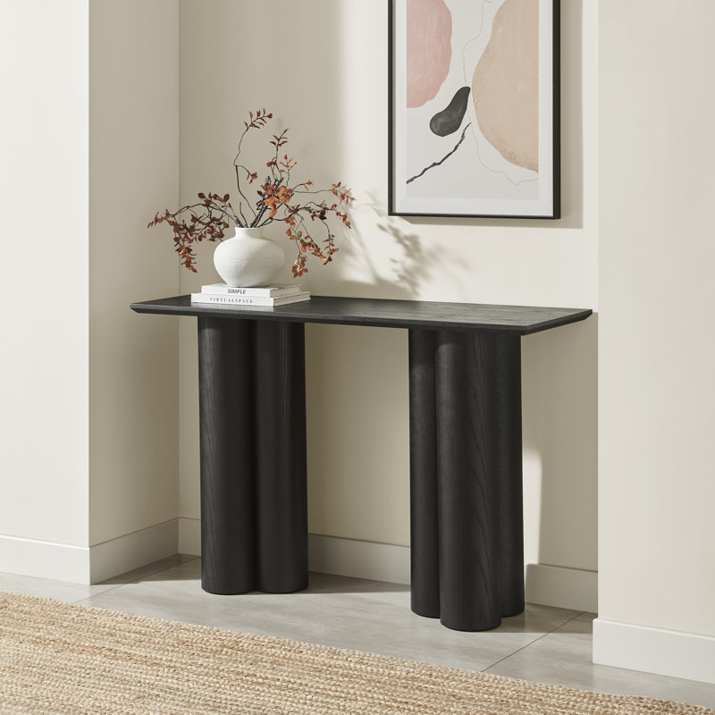 Delshawn Pebble Shaped Pillar Legged Veneer Wood Console Table - Luxury Scandi Style, Black