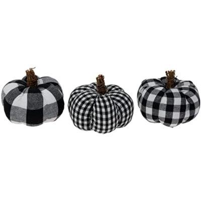 Pumpkin Décor Autumn & Fall Decorations, Set Of 3, Black & White Check