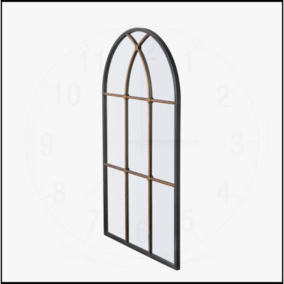 28.3x47 Inch Arched Wall Mirror with Black and Gold Windowpane Design, Enhancing Home Decor and Natural Light
