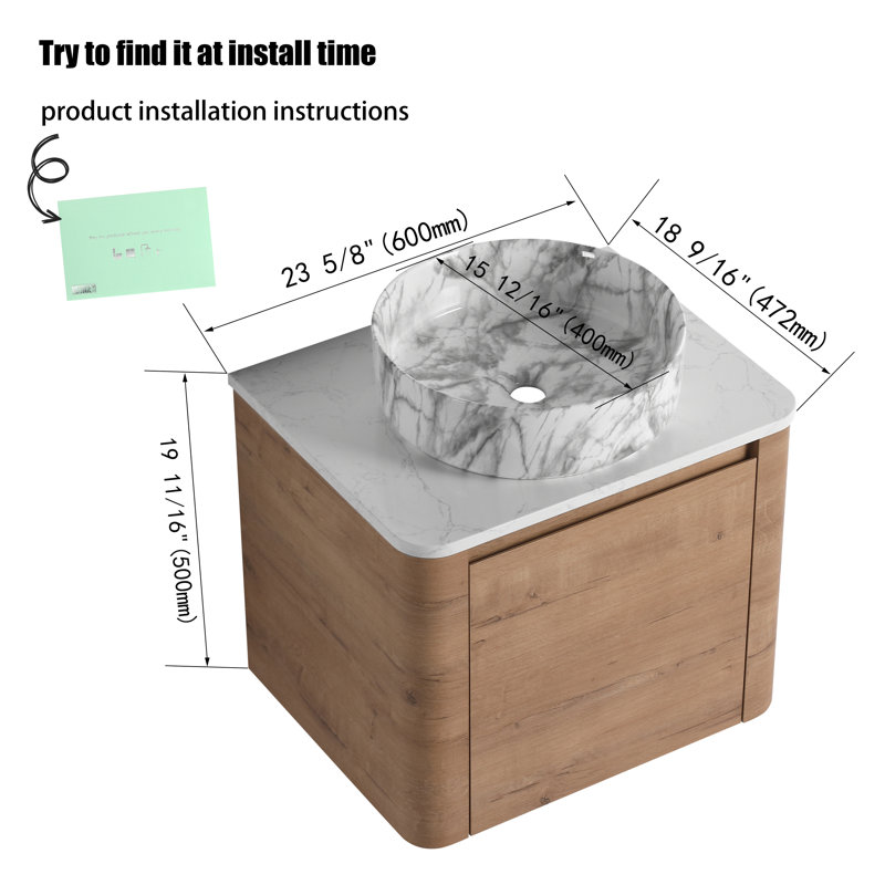 Meuble-lavabo mural 24 po avec comptoir en quartz